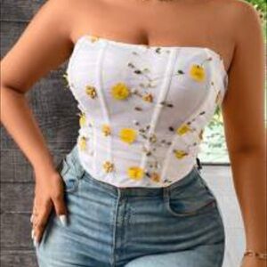SHEIN White Floral Strapless Crop Top